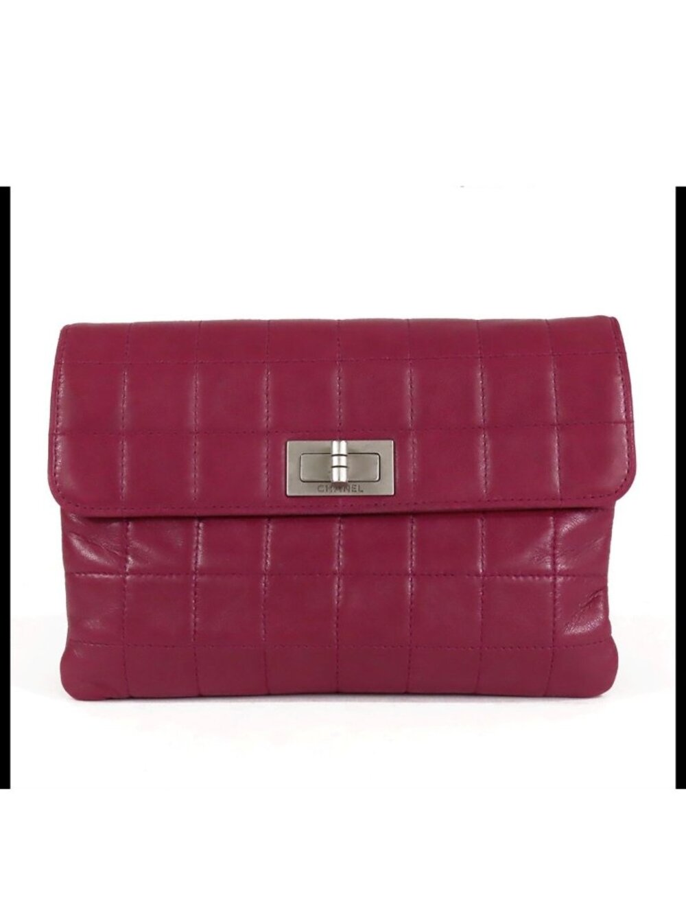 Chanel Belt Bag Purple Silver Lambskin Choco Bar Clutch Beltless - Picture 1 of 9